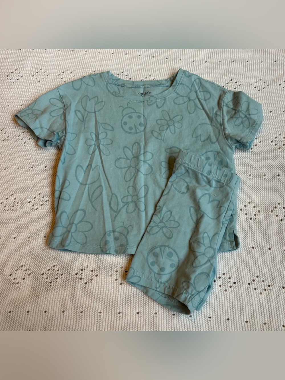 Carter's Teal Floral & Ladybug Pajama Set